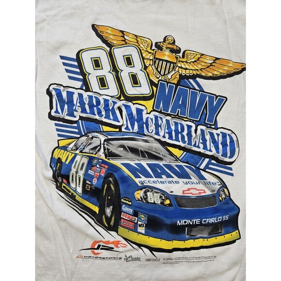 NASCAR Mark McFarland T Shirt L Driving Racing Navy Chase Authentics 2006 White - Picture 8 of 8